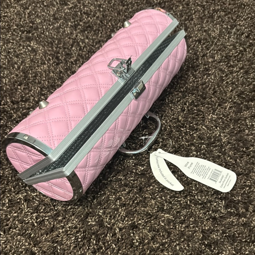 Pink Quilted Barrel WINE purse Silver Accents